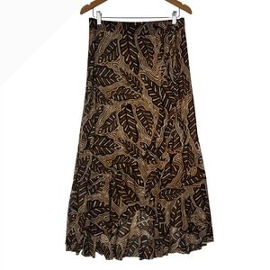 Jane Delancey Womens Size Small‎ Brown Abstract Leaf Midi Skirt Boho Flowy